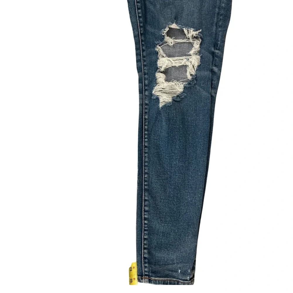 American Eagle Womens‎ High Waisted Blue Distressed Skinny Jeans Long Size 14 - Picture 10 of 10